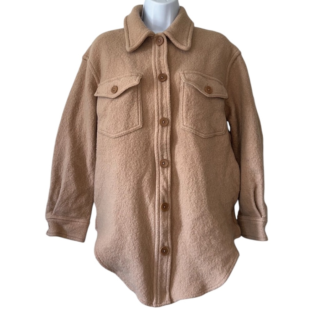 Aritzia Wilfred Free Tan 100% Boiled Wool Button Down Collar Shacket-Size Mediun